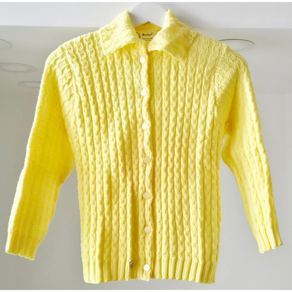 VINTAGE *NEW* 1960's Ban-Lon Women's Bright Yellow Collared Sweater Size 34 USA