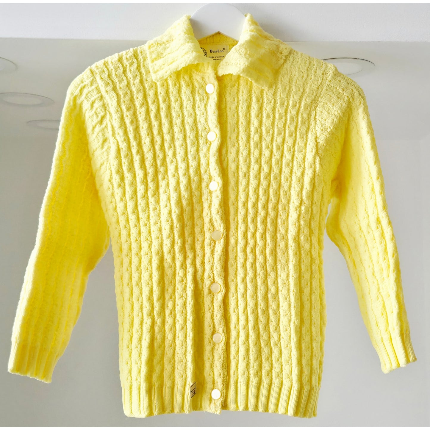 VINTAGE *NEW* 1960's Ban-Lon Women's Bright Yellow Collared Sweater Size 34 USA