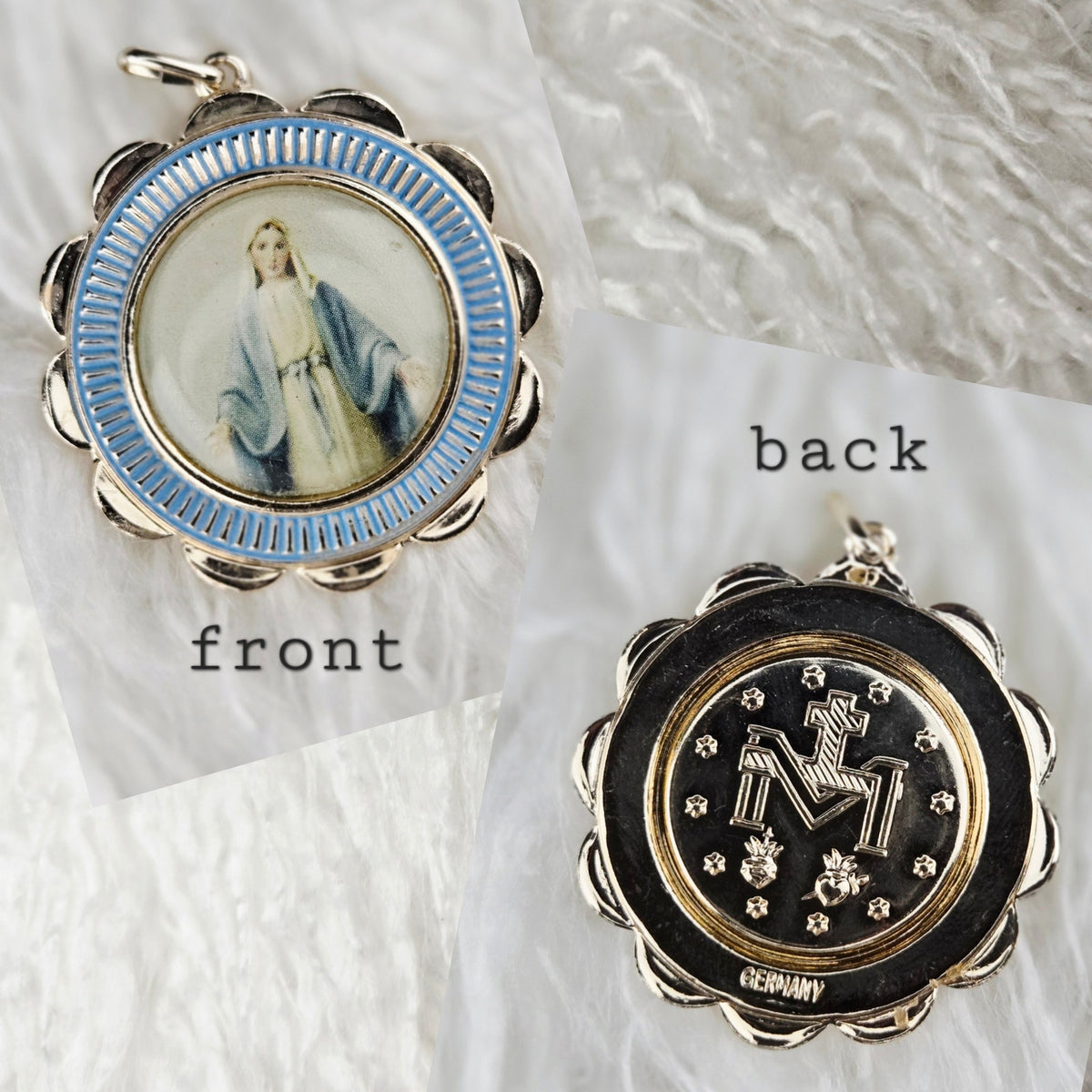 VINTAGE *NEW* 1950's Our Lady of Grace Miraculous Metal Pendant 1.5" Germany