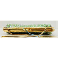 VINTAGE *NEW* 1960's Hand-Made Fancy Beaded Purse Green with Gold Strap
