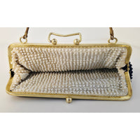 VINTAGE *NEW* 1960's Fancy Beaded Purse Dark Blue with Bronze Strap