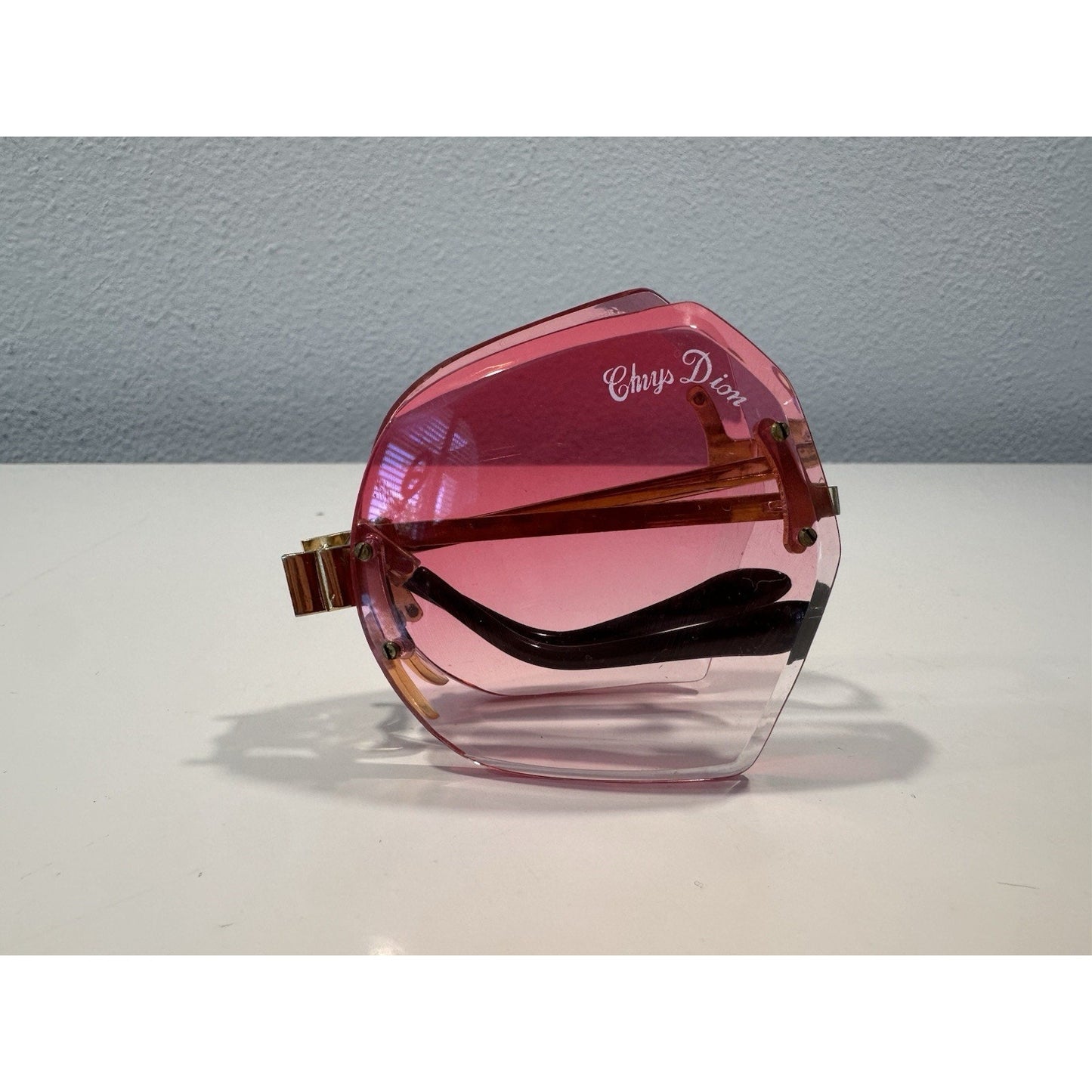 VINTAGE *NEW* 1970's Chrys Dior Gold Folding with Pink Lens Sunglasses & Case