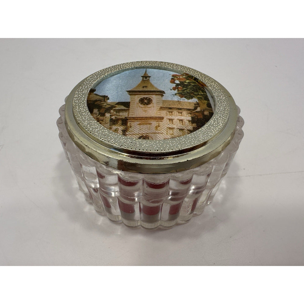 VINTAGE *NEW* 1950's Old Master Silk Printed Silk Light Tower Trinket Box
