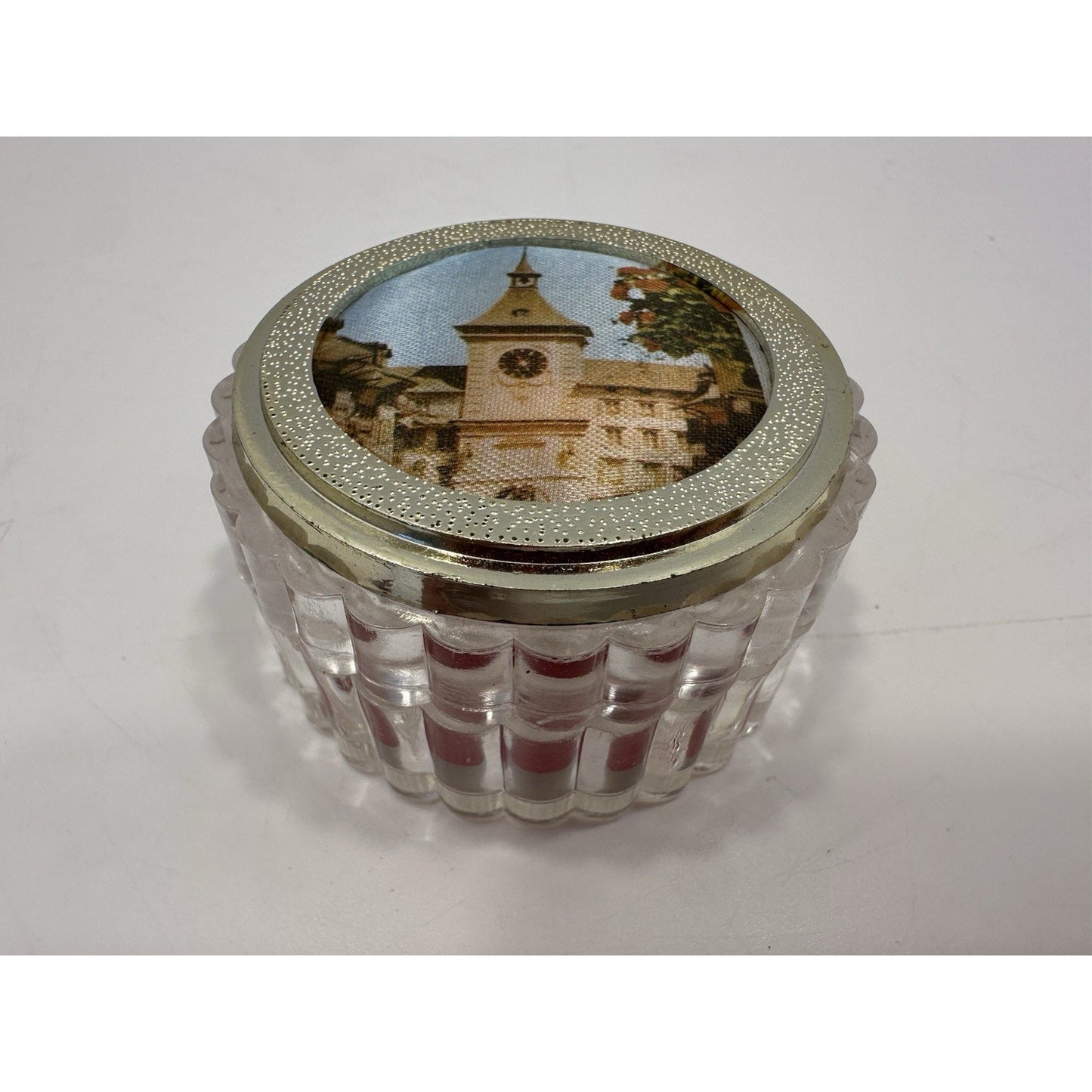VINTAGE *NEW* 1950's Old Master Silk Printed Silk Light Tower Trinket Box