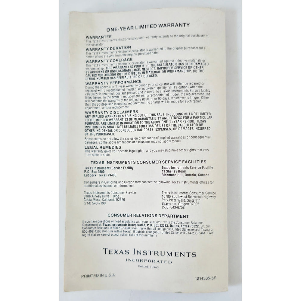 VINTAGE 1976 Texas Instruments TI Business Analyst Calculator Owner's Manual