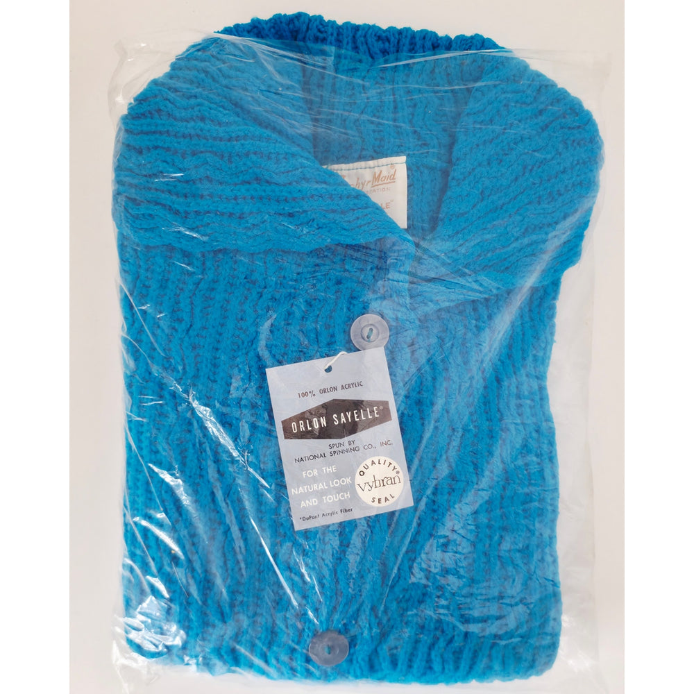 VINTAGE *NEW* 1970's Zephyr Maid Women's Blue Cable Stitch Sweater Size 38