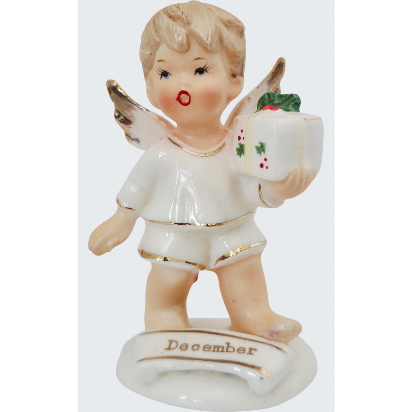 VINTAGE *NEW* 1950's December Birthday Angel Figurine Porcelain Made in Japan