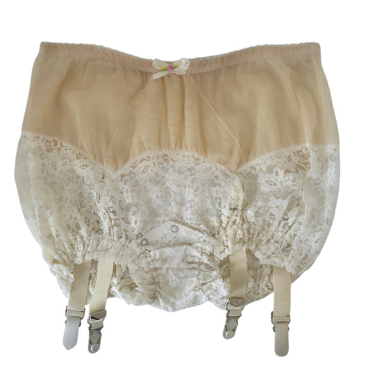 VINTAGE *NEW* 1950's Women's Beige & White Lace High Waist Girdle w/Garter Size L