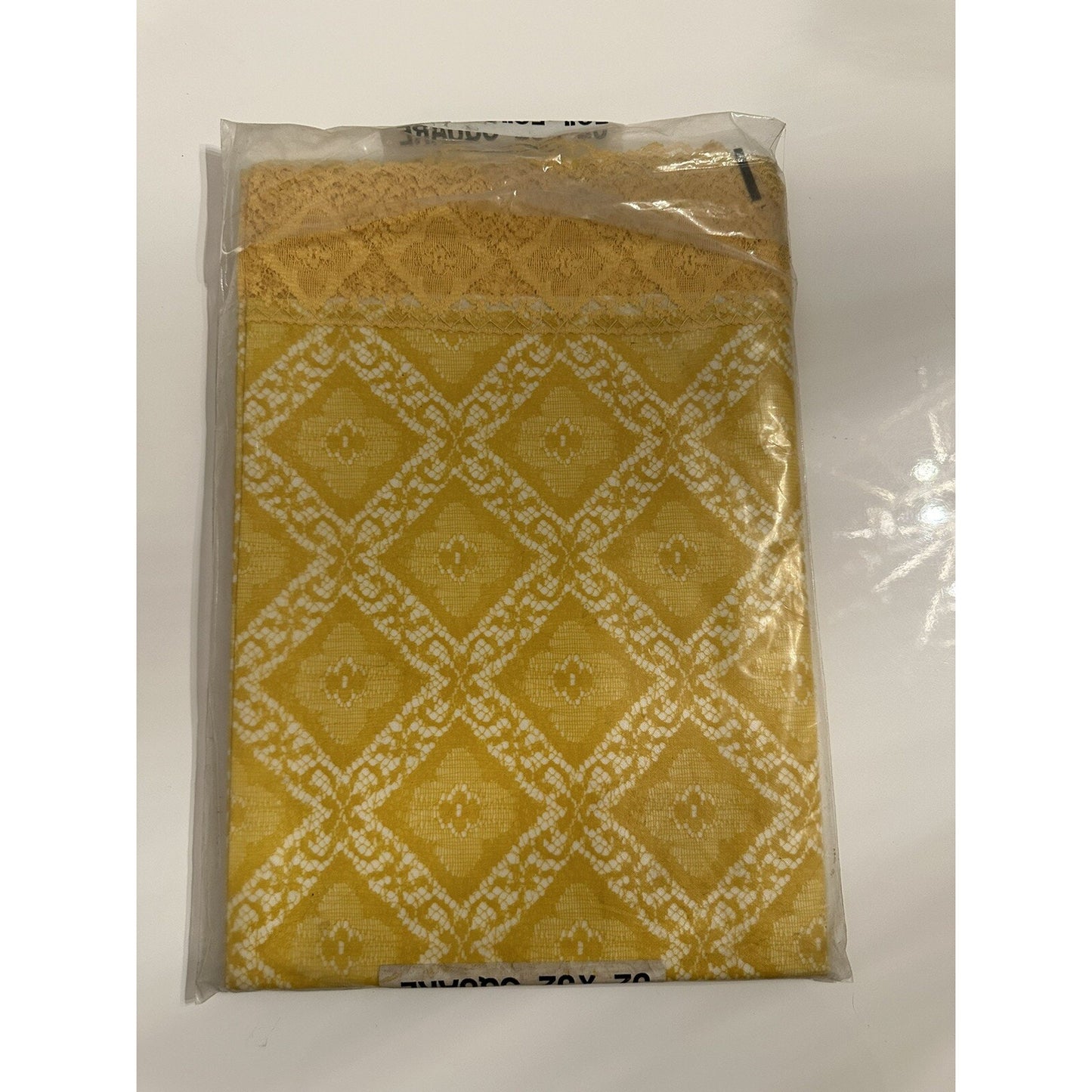 VINTAGE *NEW* 1960's Diamond Lace Square 52"X52" Flannel Back Tablecloth Made in USA
