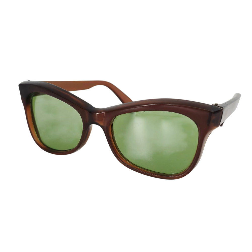 VINTAGE *NEW* 1970's Glam Unisex Sunglasses Brown Frame Green Lens