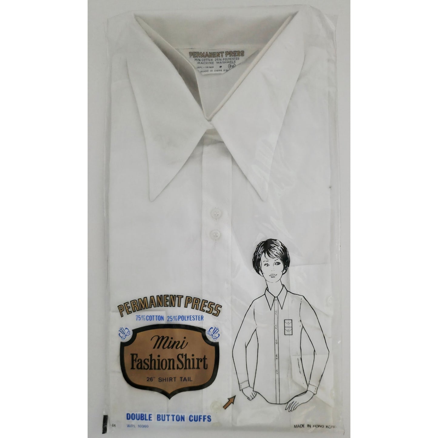 VINTAGE *NEW* 1960's Women's Mini Fashion Shirt White Cotton Blend (Pointed Collar) Size 36
