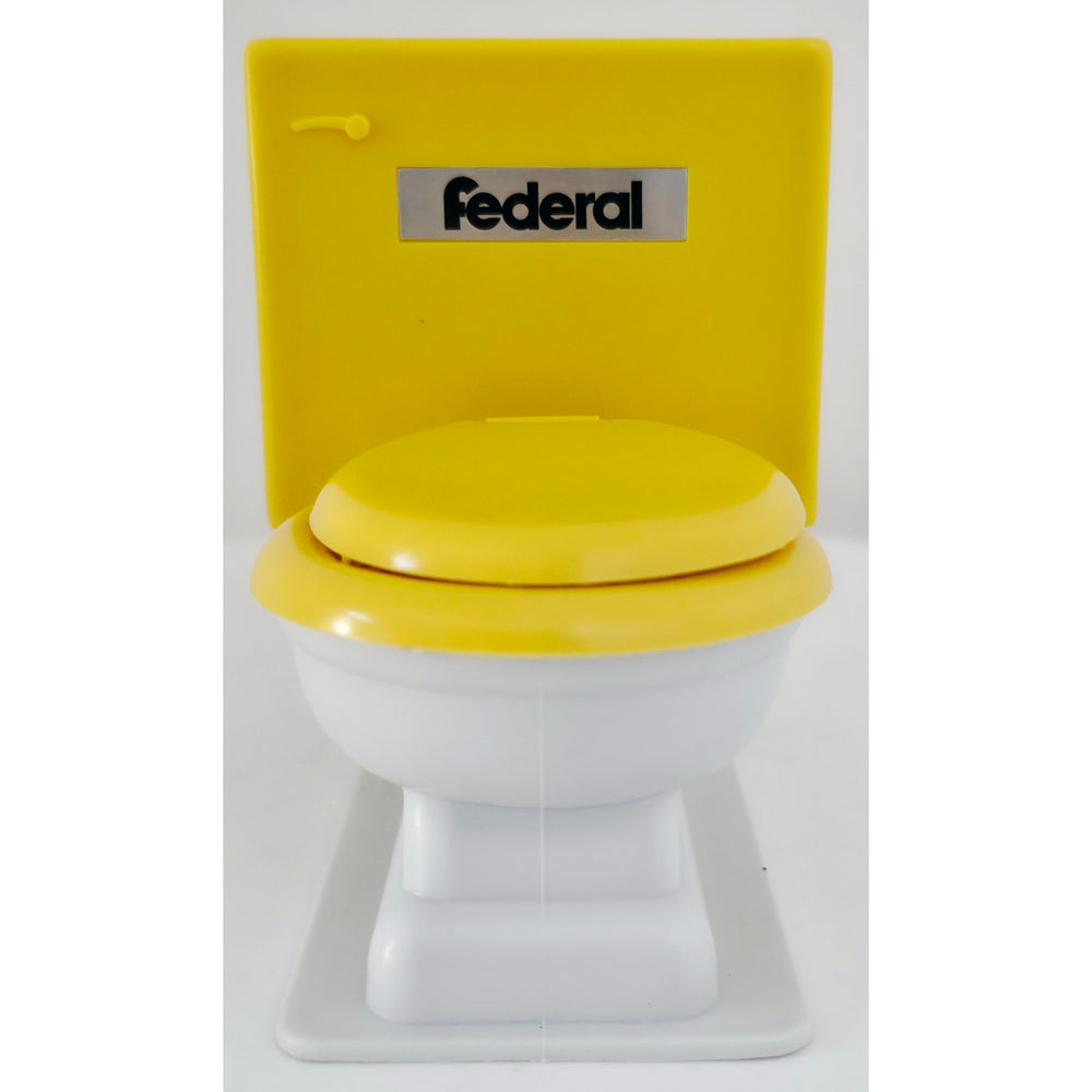 VINTAGE *NEW* 1970's Federal Solid State Mini John AM Toilet Radio Yellow