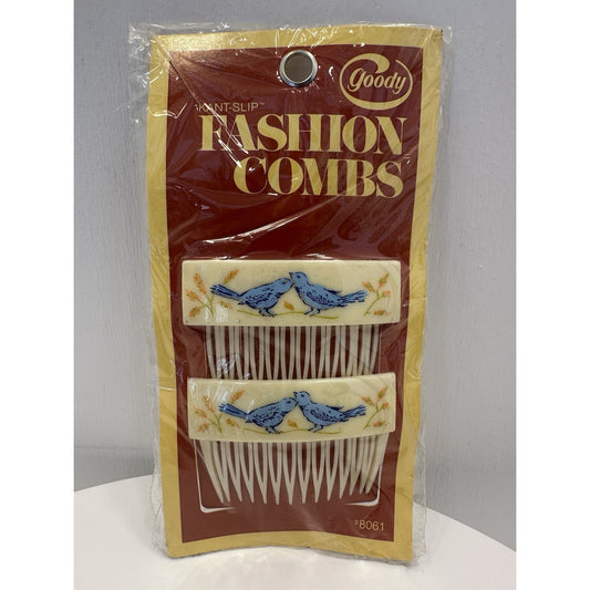 VINTAGE *NEW* 1975 Goody 8161 Kant-Slip Fashion Combs w/Bluebirds USA