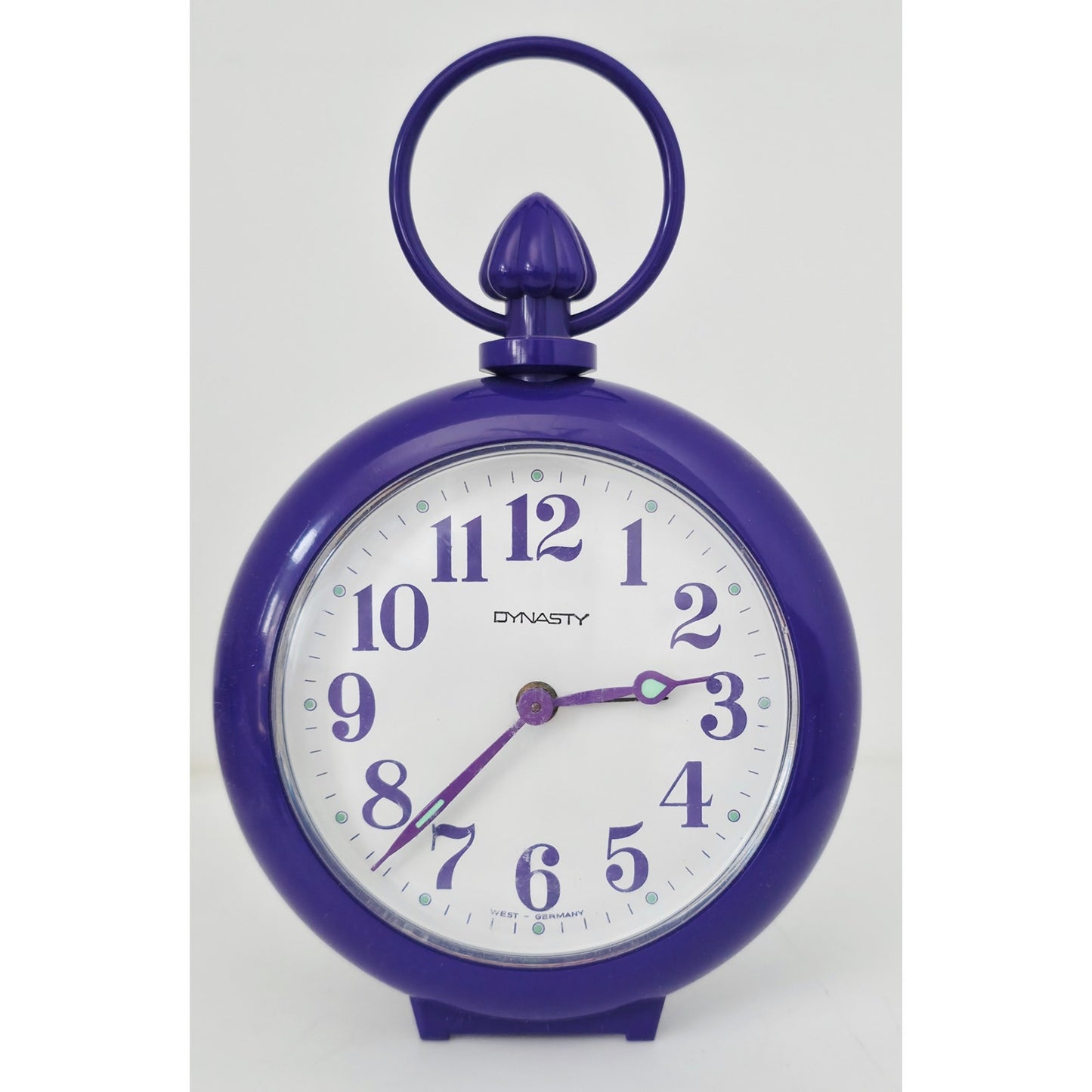 VINTAGE *NEW* 1970's Dynasty 7" Keywound Metal Alarm Clock - Purple