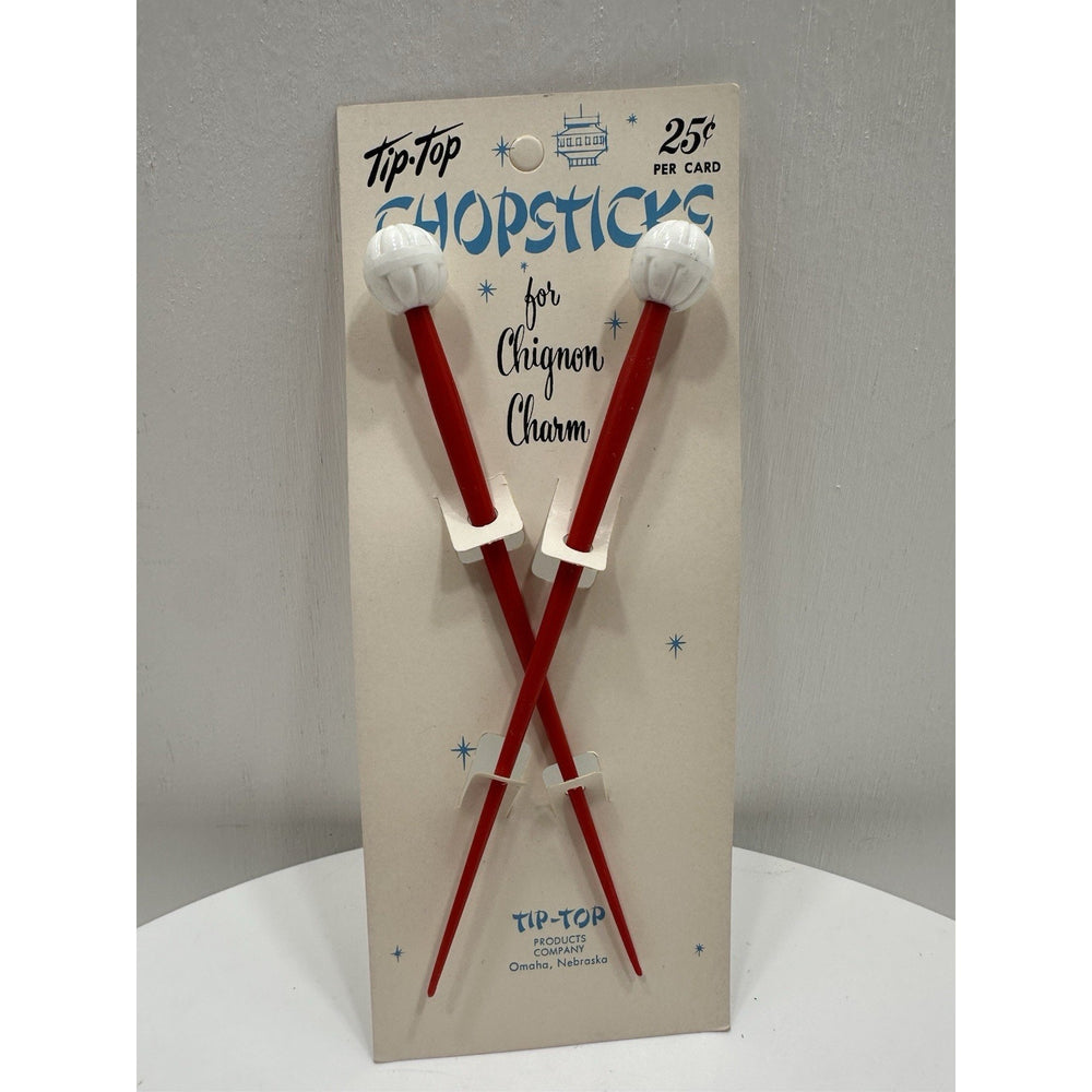 VINTAGE *NEW* 1970's Tip Top Hair Chignon Charm ChopSticks Red/White