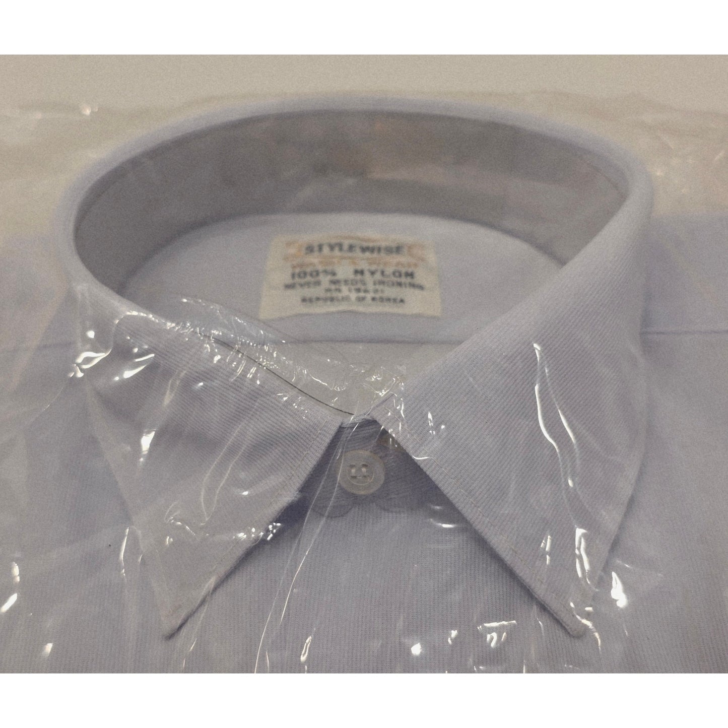 VINTAGE *NEW* 1960's STYLEWISE Light Blue Men's Shirt 100% Nylon Size 14-32