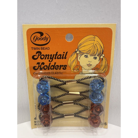 VINTAGE *NEW* 1975 Goody #4589/6 Med Twin Bead Ponytail Crystal Cut Holders