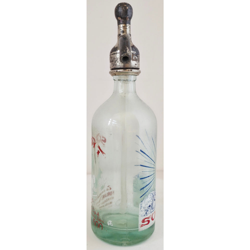 VINTAGE *PRISTINE* 1950's Art Thang Buenos Aires Seltzer Glass Bottle Argentina