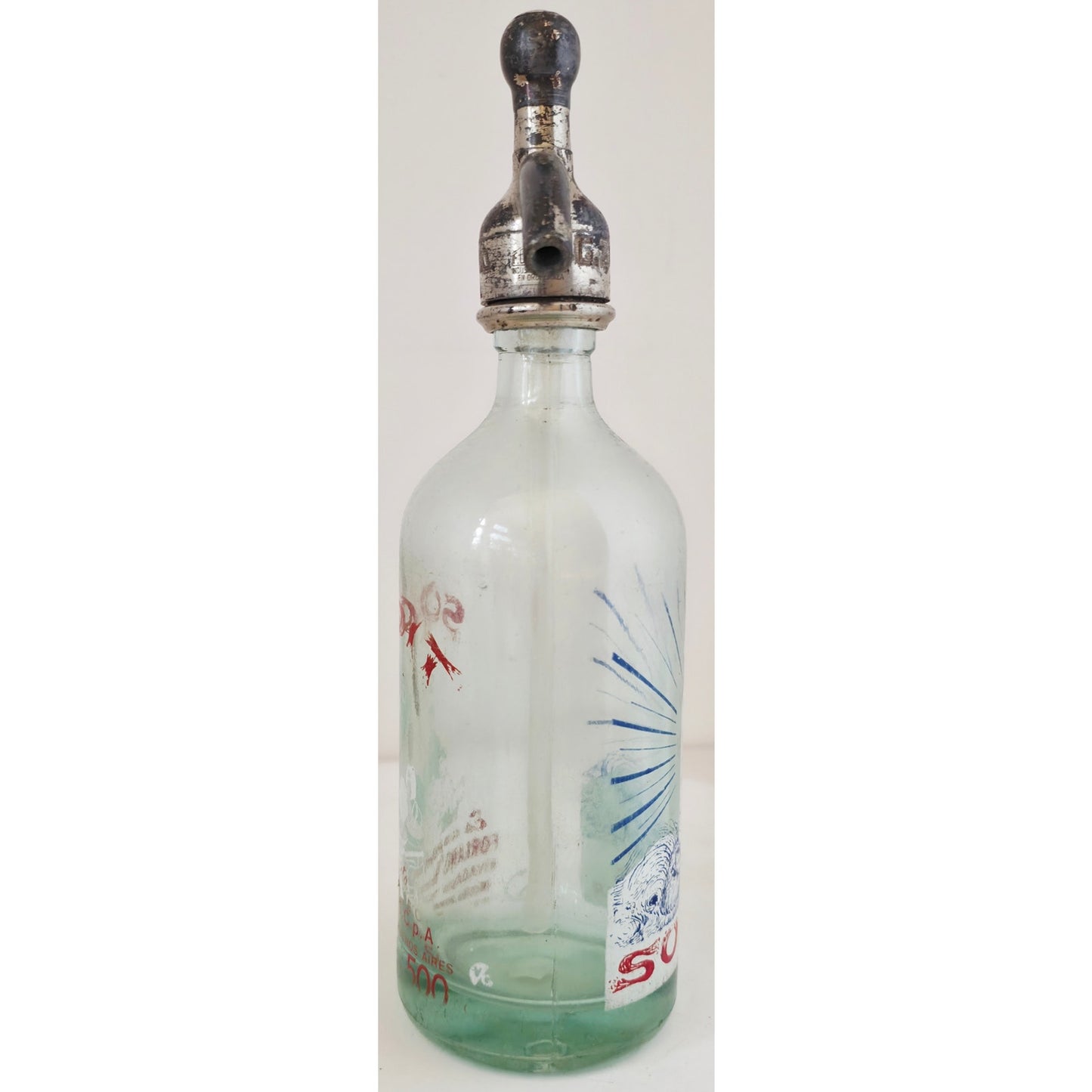 VINTAGE *PRISTINE* 1950's Art Thang Buenos Aires Seltzer Glass Bottle Argentina