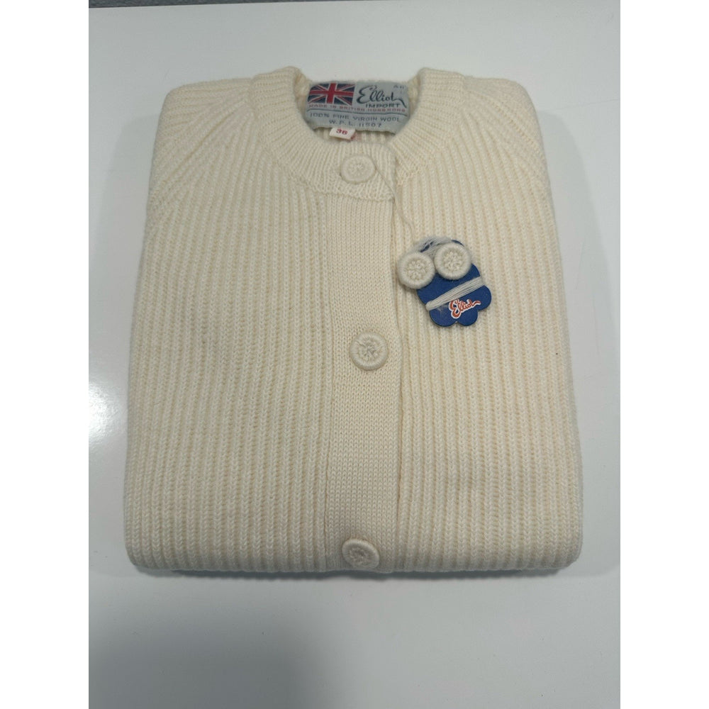 VINTAGE *NEW* Elliot 100% Pure Virgin Wool Dorset Btn Cardigan Sweater Wht Sz 36