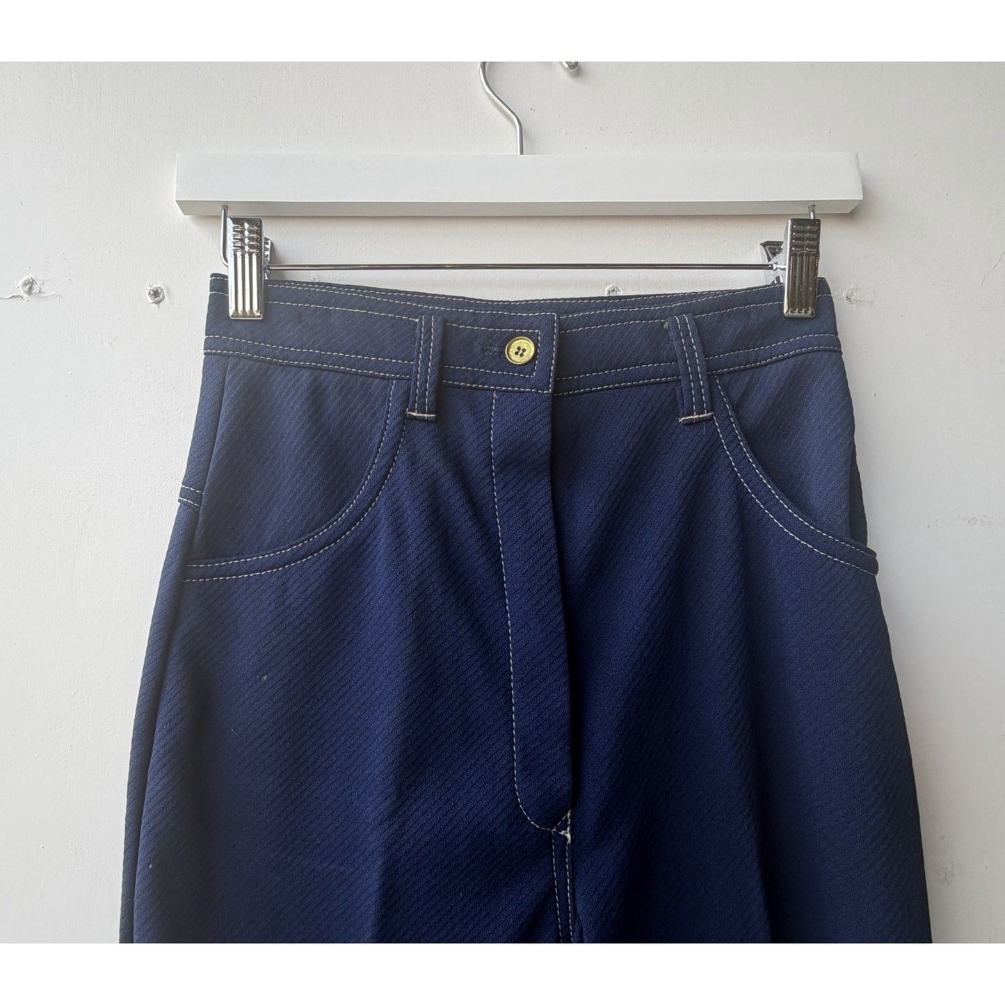 VINTAGE *NEW* 1960's Women's Blue w/White Stitching Stretch Pants Size 10