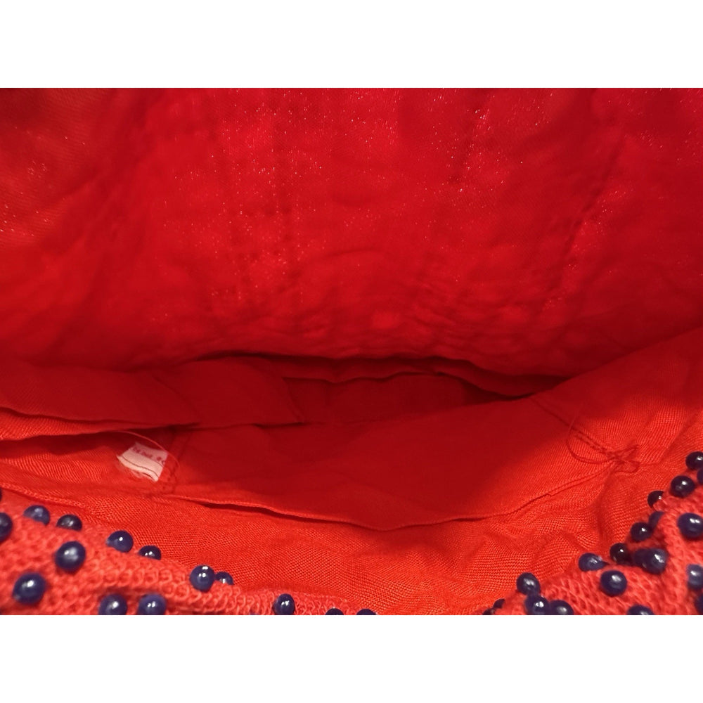 VINTAGE *NEW* 1970's Hand-Beaded with Fringe Cinch Purse in Red
