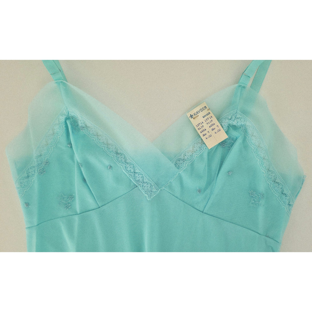 VINTAGE *NEW* 1960's Kayser Women's Light Blue with Lace Trim Slip Dress Junior M