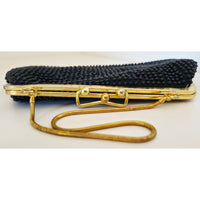 VINTAGE *NEW* 1960's Fancy Beaded Purse Black with Bronze Strap