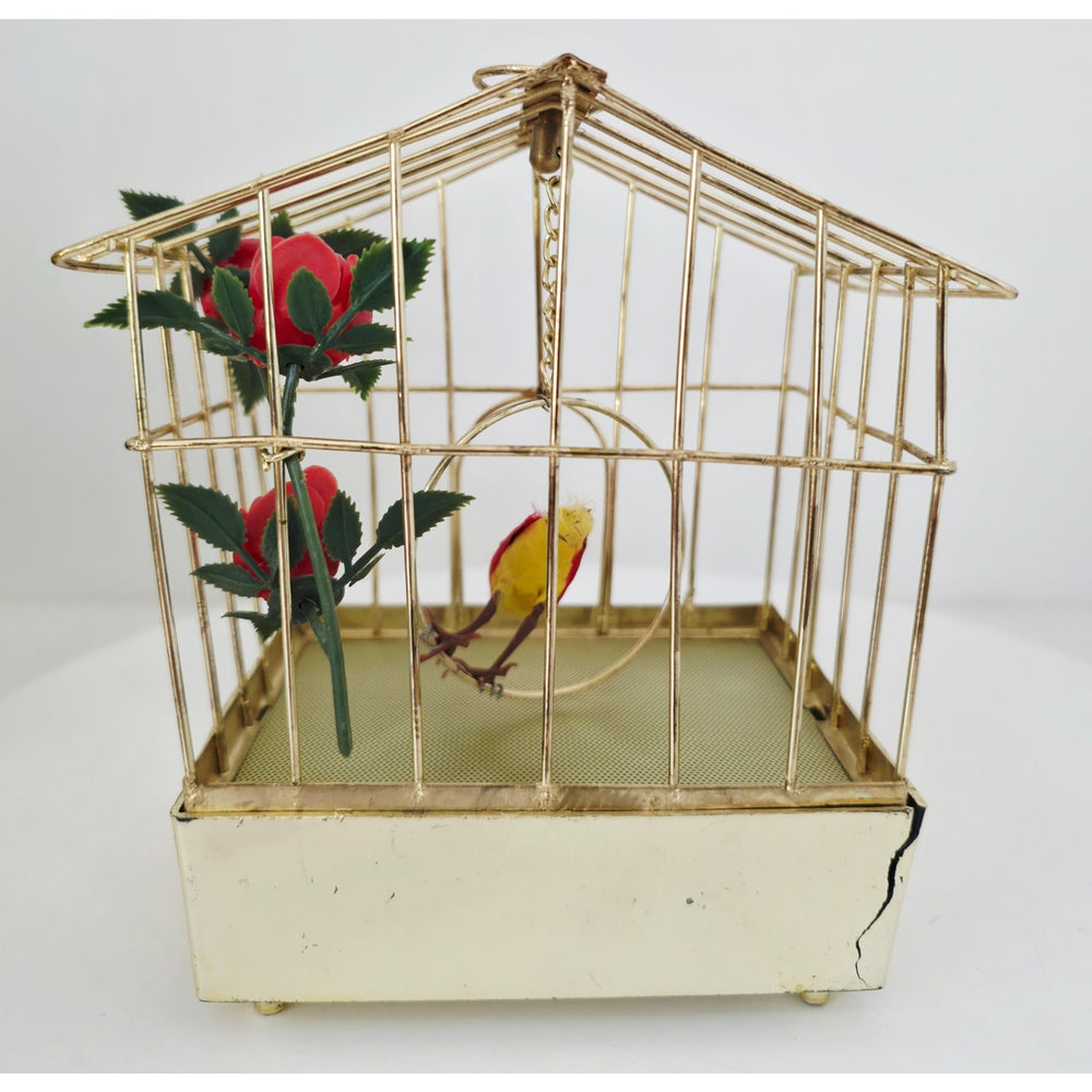VINTAGE *PRISTINE* 1960's Red Electronic Musical Bird in Cage Battery Operated
