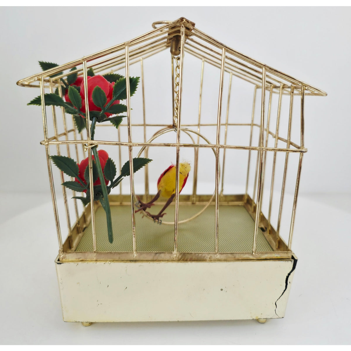 VINTAGE *PRISTINE* 1960's Red Electronic Musical Bird in Cage Battery Operated