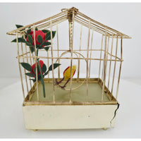 VINTAGE *PRISTINE* 1960's Red Electronic Musical Bird in Cage Battery Operated