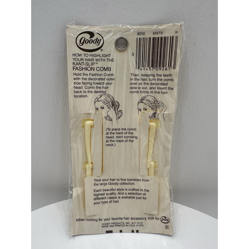 VINTAGE *NEW* 1975 Goody #8050 Kant-Slip Fashion Combs Cream USA
