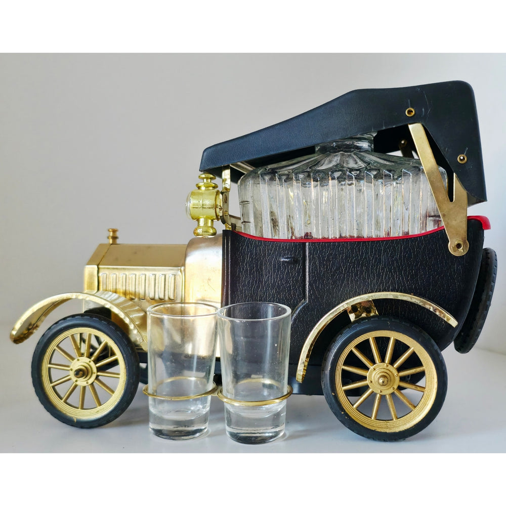 VINTAGE *PRISTINE* 1950's Decanter Music Box 1918 Ford Car w/4 Shot Glasses