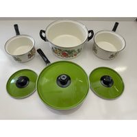 VINTAGE *NEW* 1970's 7-piece Green Lid Pot Pan and Skillet Set - RARE | Movie