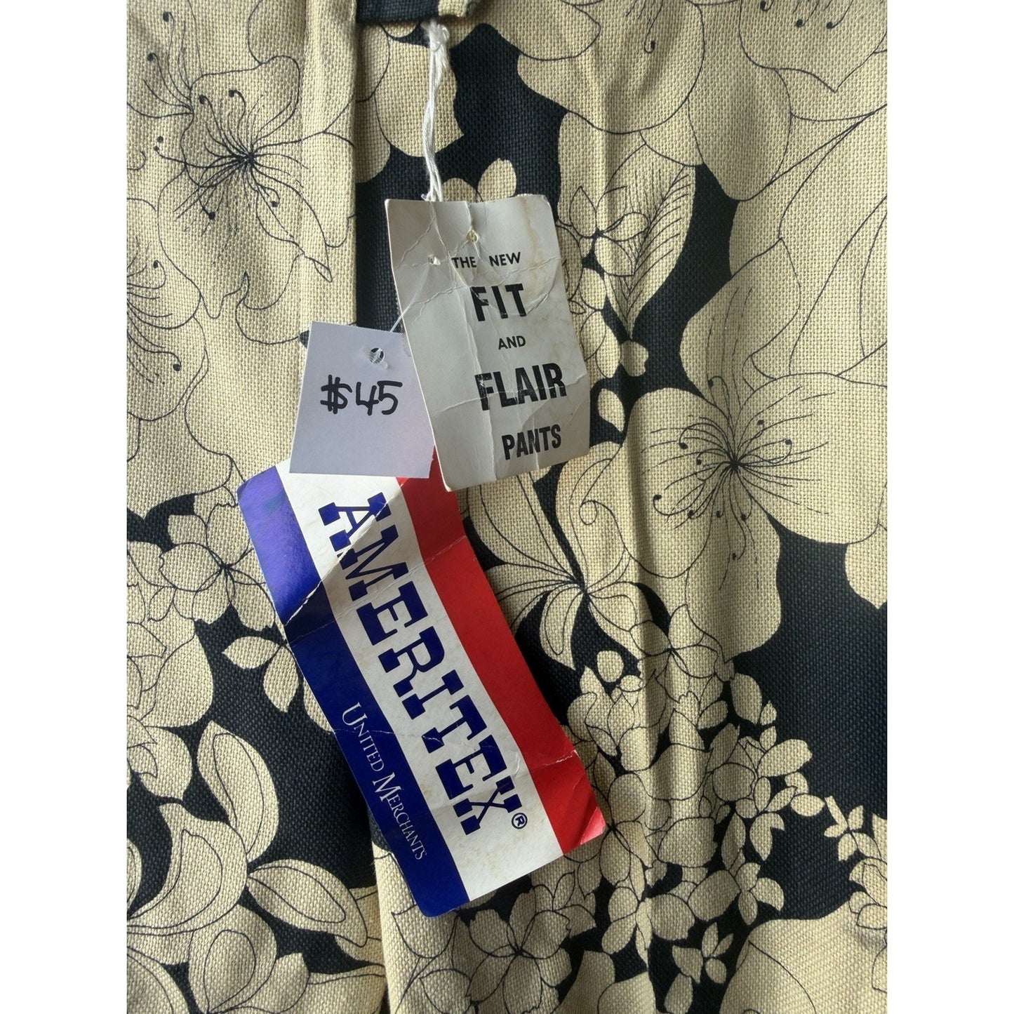 VINTAGE *NEW* 1960's Women's Fit & Flare Black/Cream Floral Pattern Pants Size 10