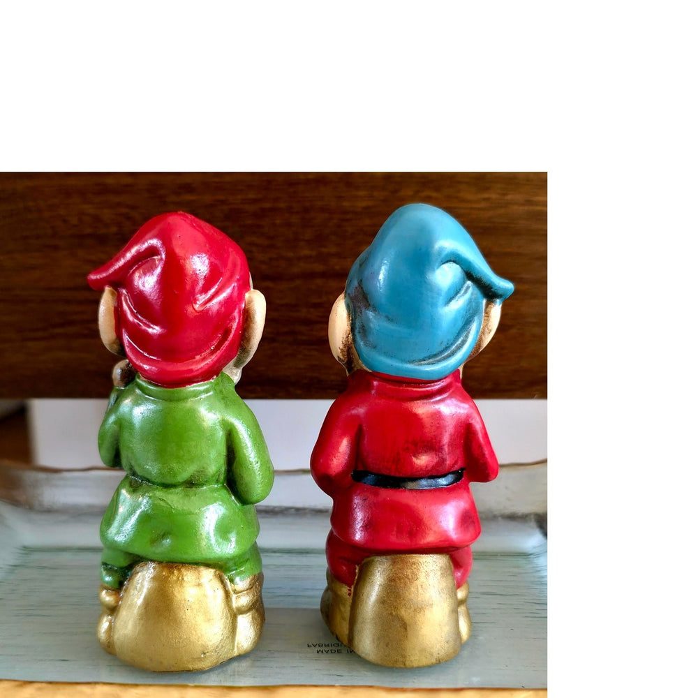 VINTAGE *NEW* 1960's Commadore Happy Time Set of 2 Smiling Holiday Elf Figurines