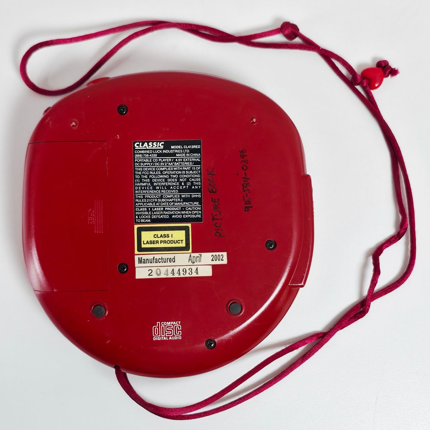 VINTAGE *PRISTINE * CLASSIC 2002 CL413 Red Portable CD Player 45 Second/ARS