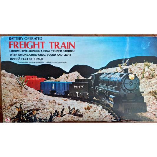 VINTAGE *NEW* Battery Operated Plastic Freight Train Sound Light 8' Track Toy