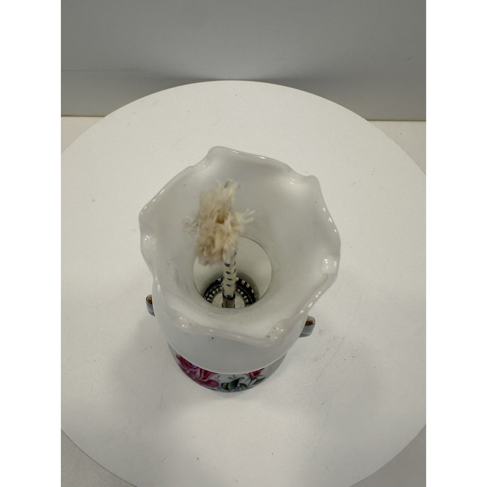 VINTAGE *NEW* 1970's Porcelain Oil Lamp with Flowers