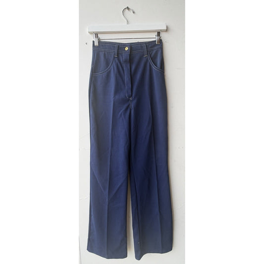 VINTAGE *NEW* 1960's Women's Blue w/White Stitching Stretch Pants Size 10
