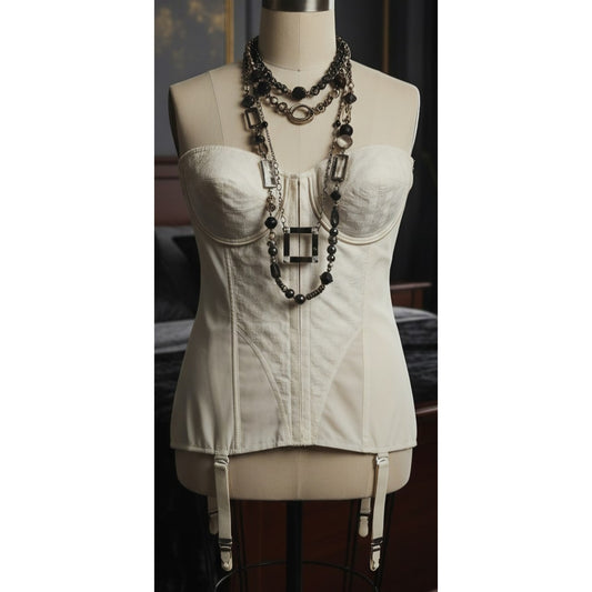 VINTAGE *NEW* 1960's Stephanie Women's Long-Line Cream Bustier Corset Bra Sz 40B