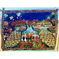 VINTAGE *PRISTINE* 1960's Double Peacock Lebanese Velvet Tapestry