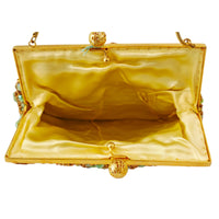 VINTAGE *NEW* 1960's Hand-Made Fancy Beaded Purse Green with Gold Strap