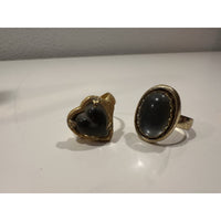 VINTAGE *NEW* 1960's/1970's Gold Tone Glass Heart/Oval Costume Ring Set