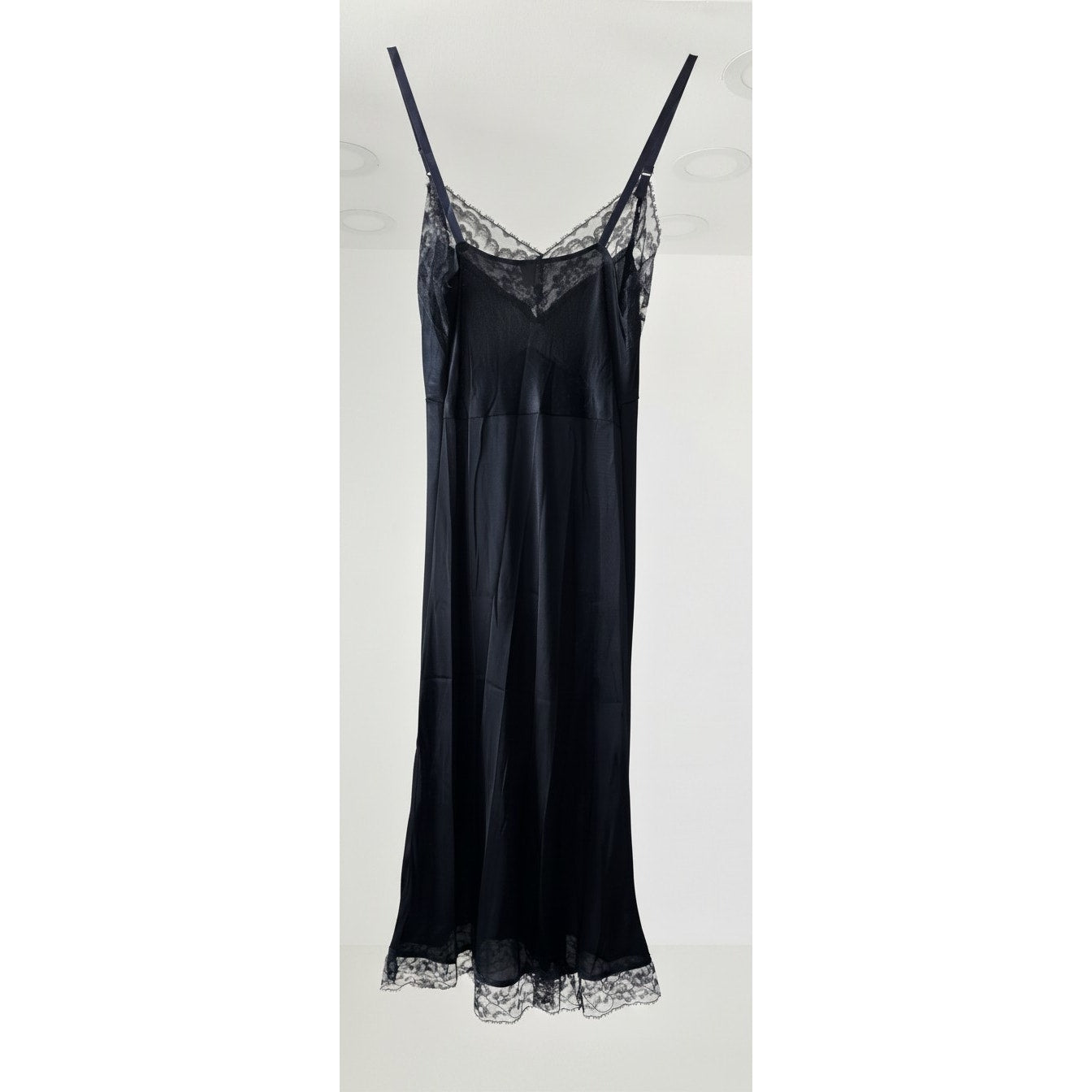 VINTAGE *NEW* 1960's Women's Black with Lace Trim Slip Dress Size 32