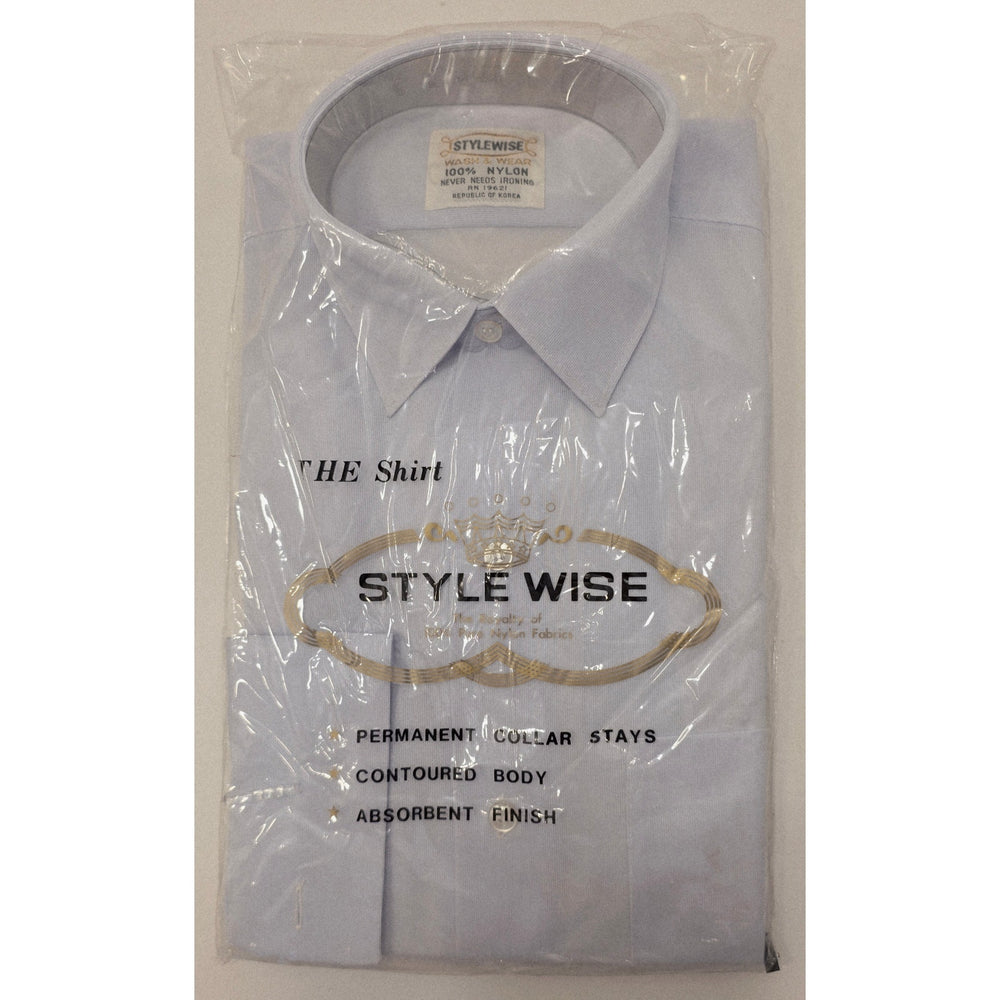 VINTAGE *NEW* 1960's STYLEWISE Light Blue Men's Shirt 100% Nylon Size 14-32