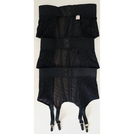 VINTAGE *NEW* 1950's Women's Black Lace Girdle with Garters Size S Lot of 3 USA