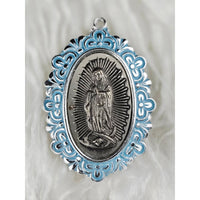 VINTAGE *NEW* 1950's Blue and Silver-Toned Religious Pendant 1.6"