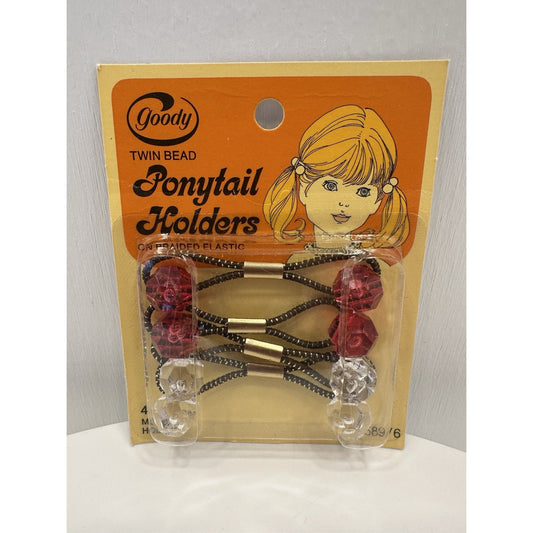 VINTAGE *NEW* 1975 Goody #4589/6 Med Twin Bead Ponytail Crystal Cut Holders