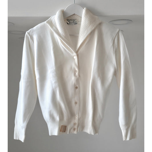 VINTAGE *NEW* 1960's Ban-Lon Women's White Button Down Sweater Size L (40) USA